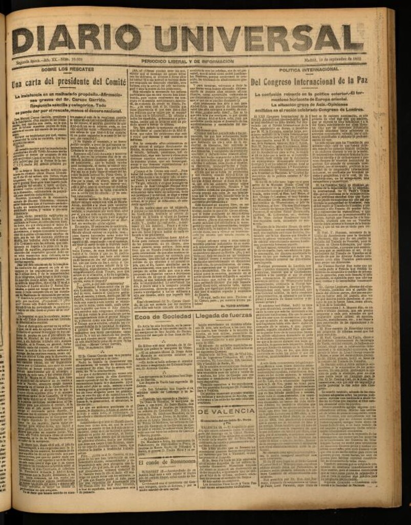 Miniatura de Diario Universal del 19 de septiembre de 1922