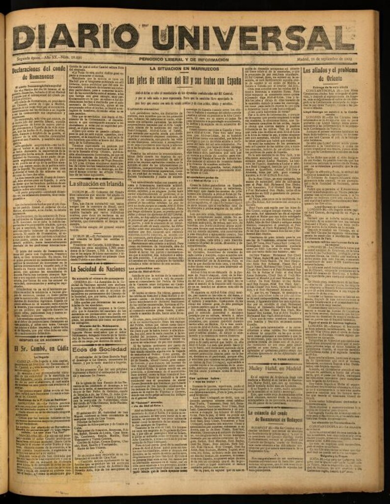 Miniatura de Diario Universal del 26 de septiembre de 1922