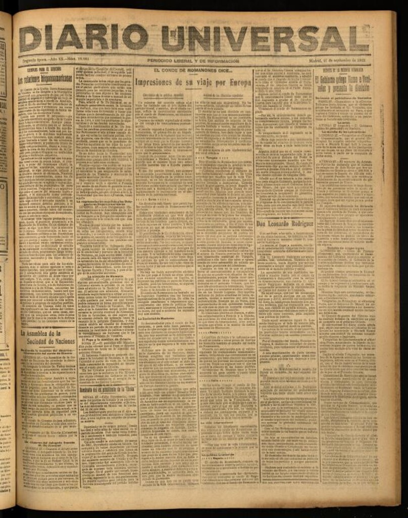 Miniatura de Diario Universal del 27 de septiembre de 1922