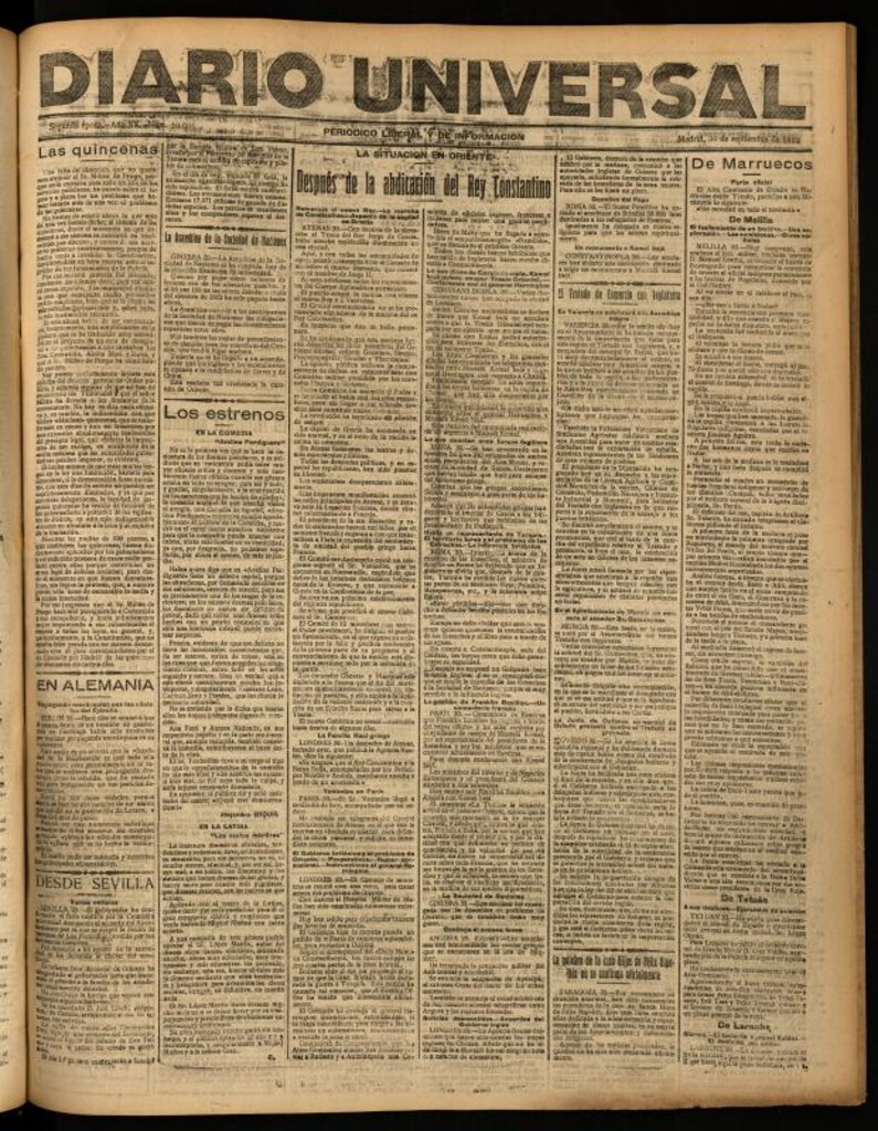 Miniatura de Diario Universal del 30 de septiembre de 1922