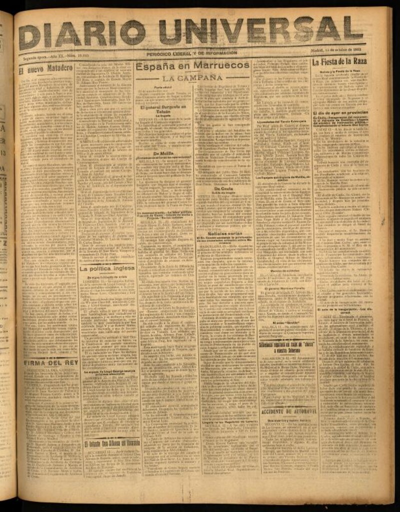 Miniatura de Diario Universal del 13 de octubre de 1922