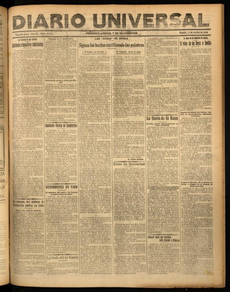 Miniatura de Diario Universal del 14 de octubre de 1922
