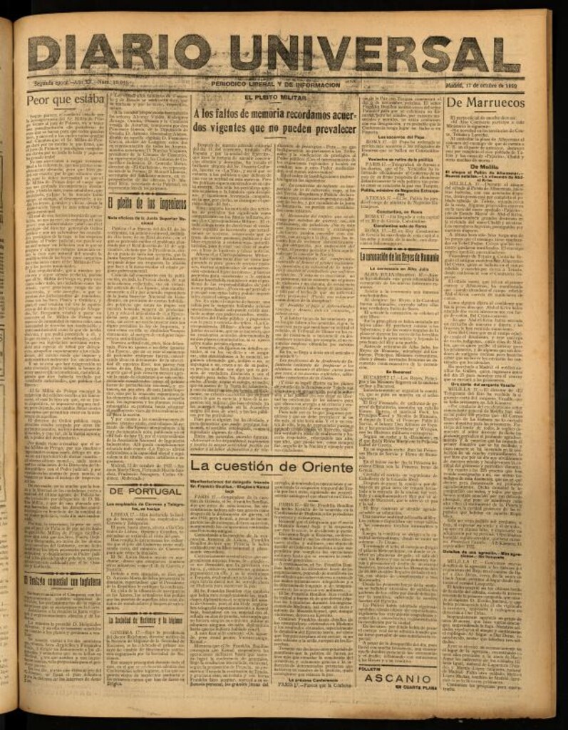 Miniatura de Diario Universal del 17 de octubre de 1922