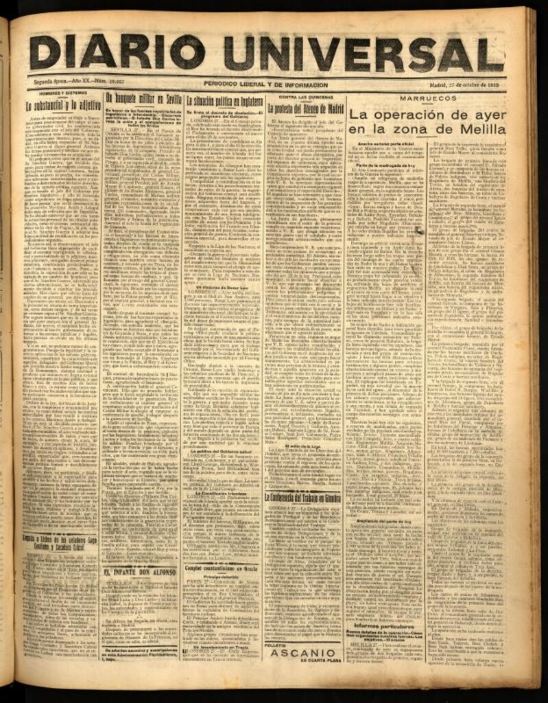 Miniatura de Diario Universal del 27 de octubre de 1922