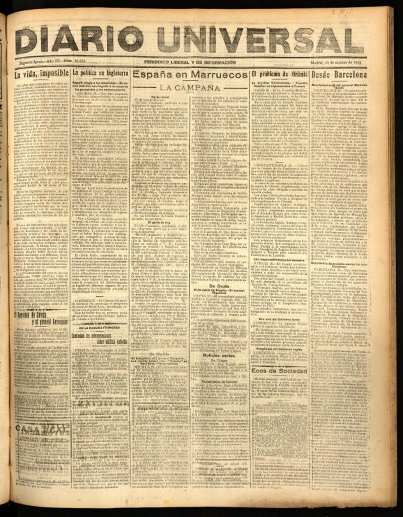 Miniatura de Diario Universal del 28 de octubre de 1922