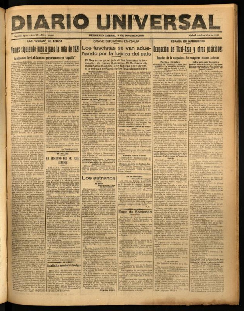 Miniatura de Diario Universal del 30 de octubre de 1922