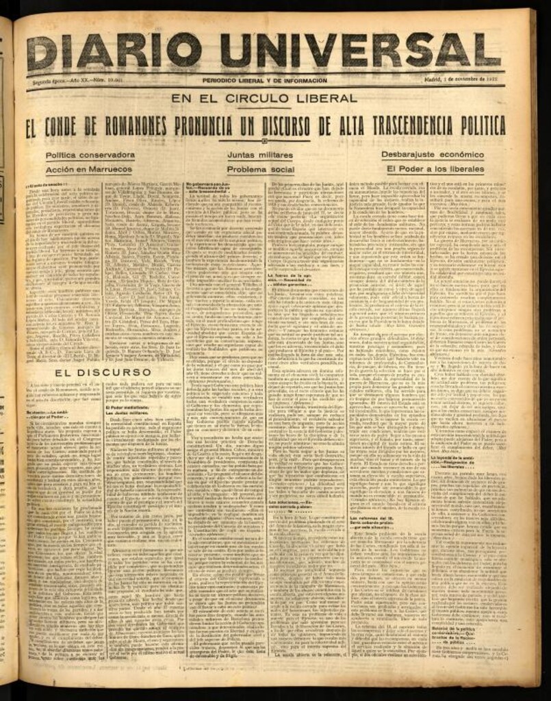 Miniatura de Diario Universal del 1 de noviembre de 1922
