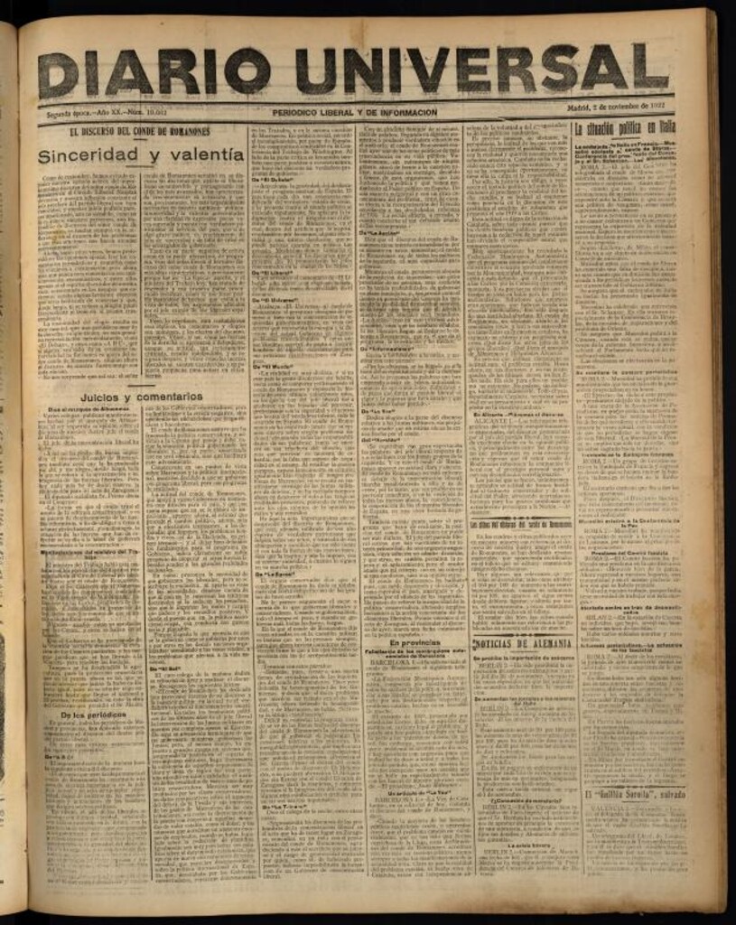 Miniatura de Diario Universal del 2 de noviembre de 1922
