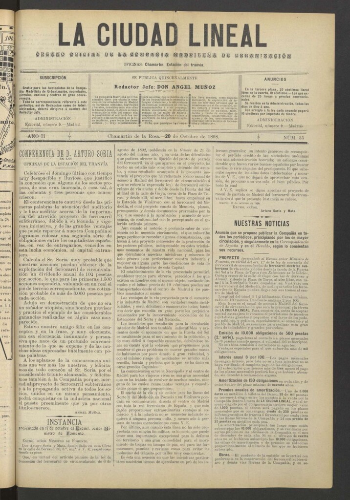 Miniatura de La Ciudad Lineal : órgano oficial de la Compañía Madrileña de Urbanización del 20 de octubre de 1898