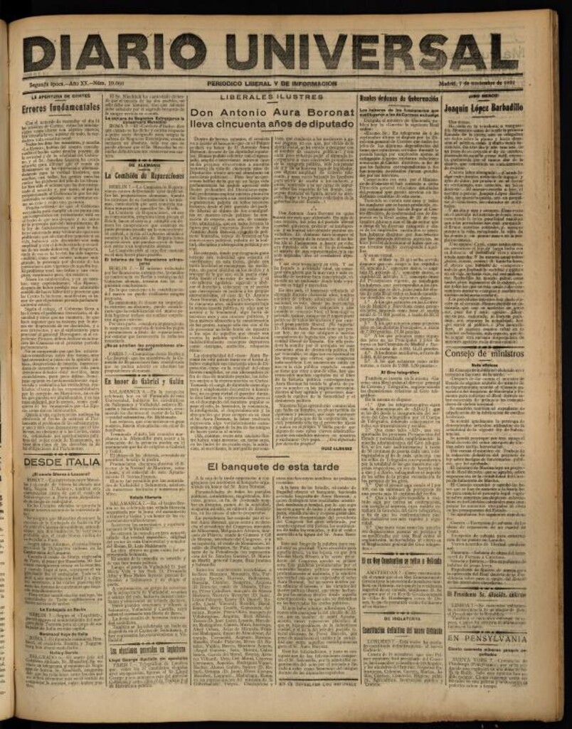 Miniatura de Diario Universal del 7 de noviembre de 1922