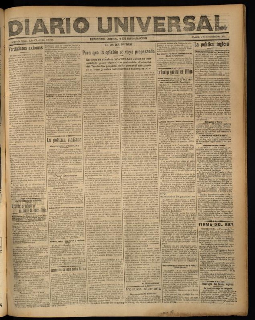 Miniatura de Diario Universal del 9 de noviembre de 1922