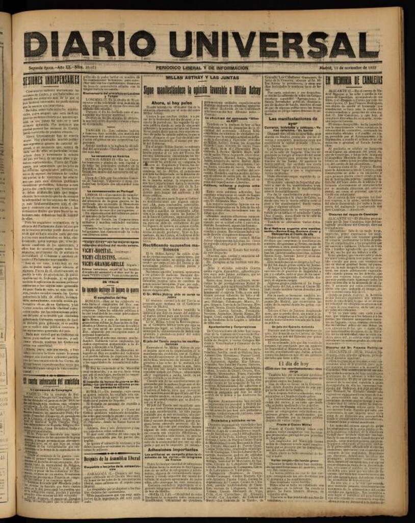 Miniatura de Diario Universal del 13 de noviembre de 1922