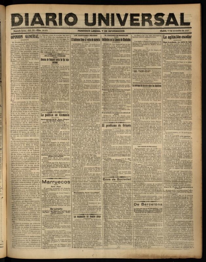 Miniatura de Diario Universal del 18 de noviembre de 1922
