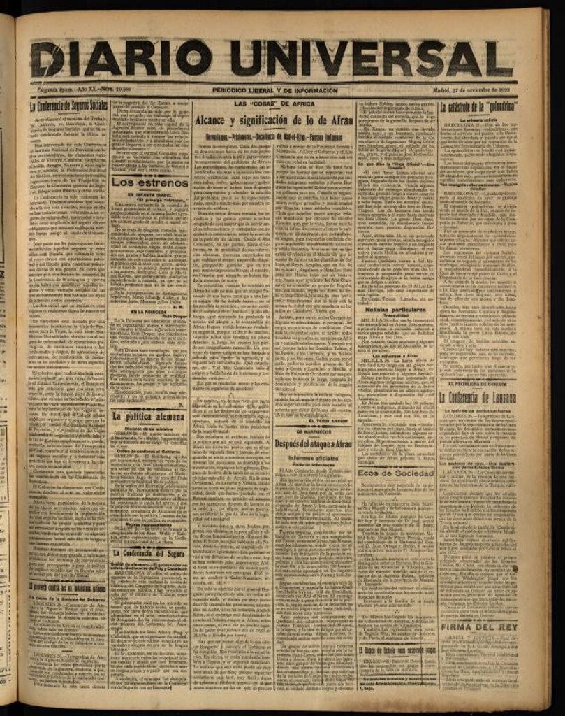 Miniatura de Diario Universal del 27 de noviembre de 1922