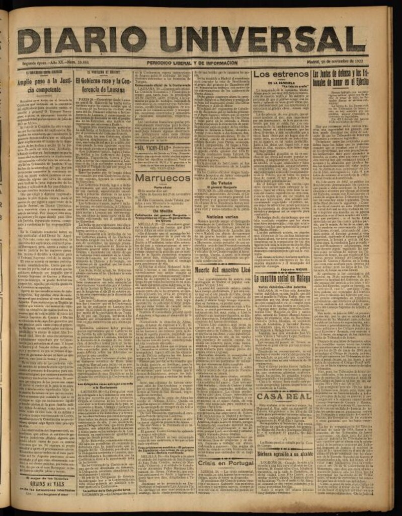 Miniatura de Diario Universal del 28 de noviembre de 1922