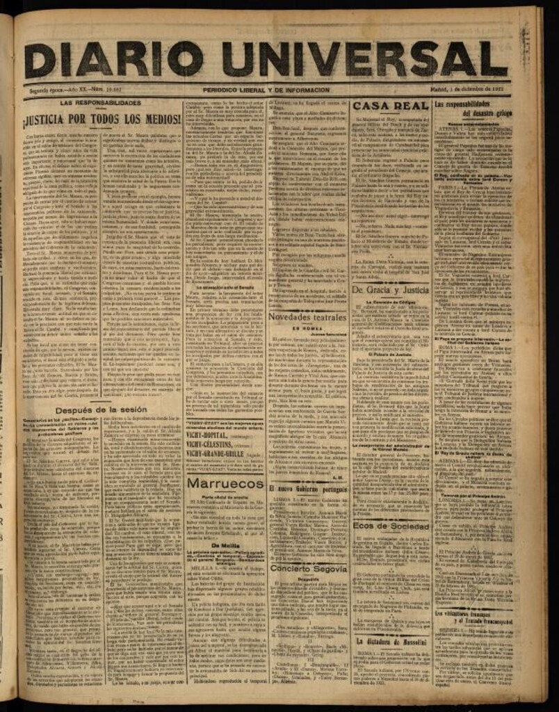Miniatura de Diario Universal del 1 de diciembre de 1922