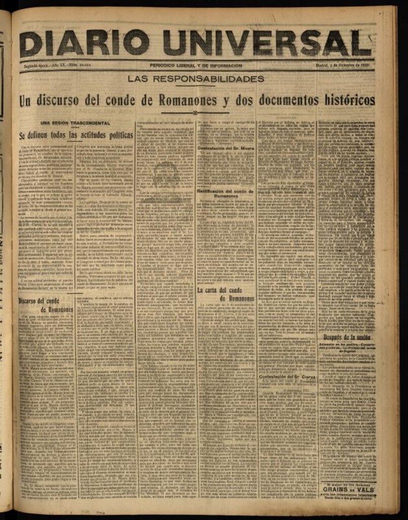 Miniatura de Diario Universal del 2 de diciembre de 1922