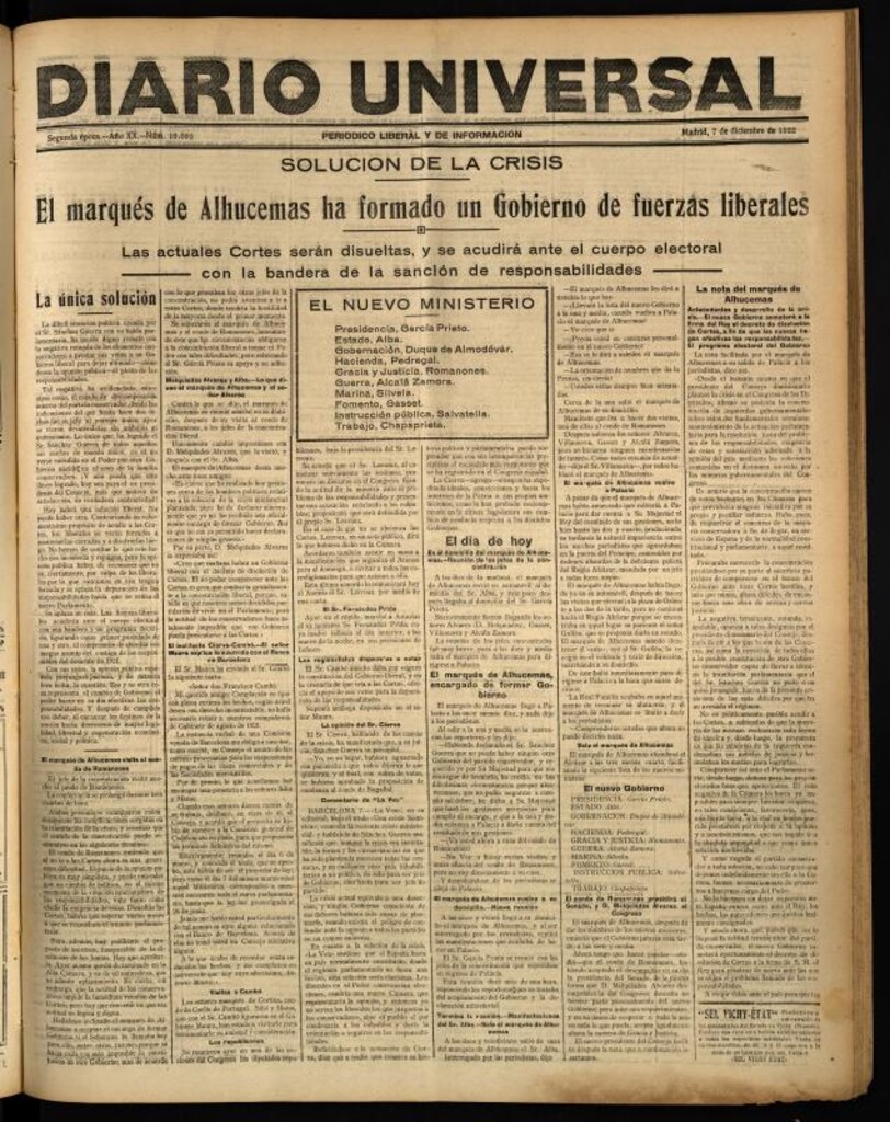 Miniatura de Diario Universal del 7 de diciembre de 1922