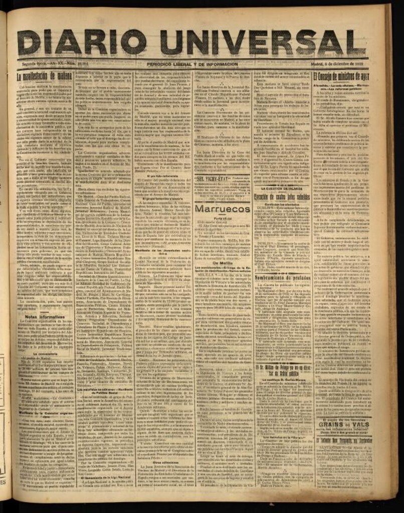 Miniatura de Diario Universal del 9 de diciembre de 1922
