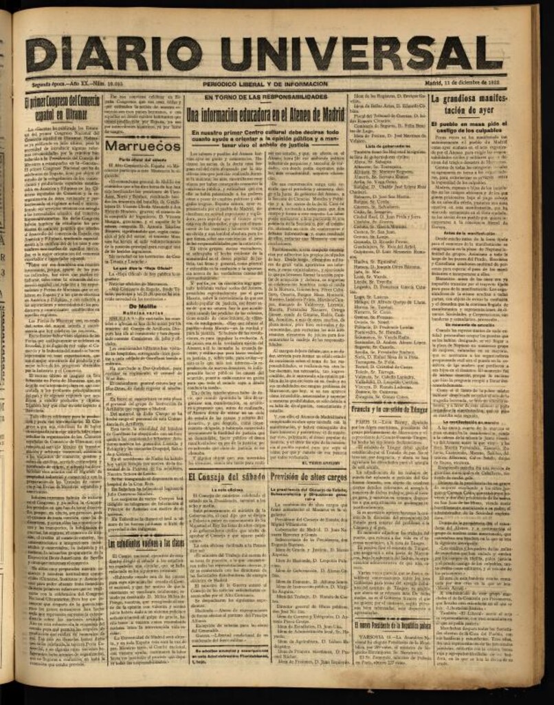 Miniatura de Diario Universal del 11 de diciembre de 1922