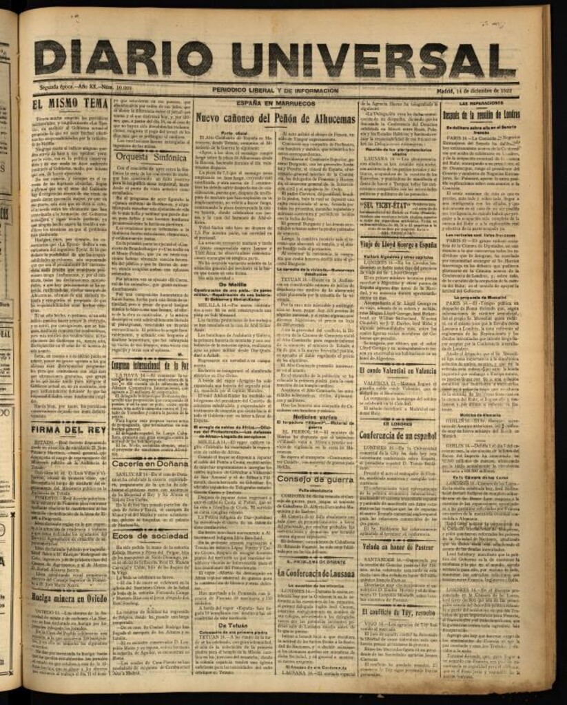 Miniatura de Diario Universal del 14 de diciembre de 1922