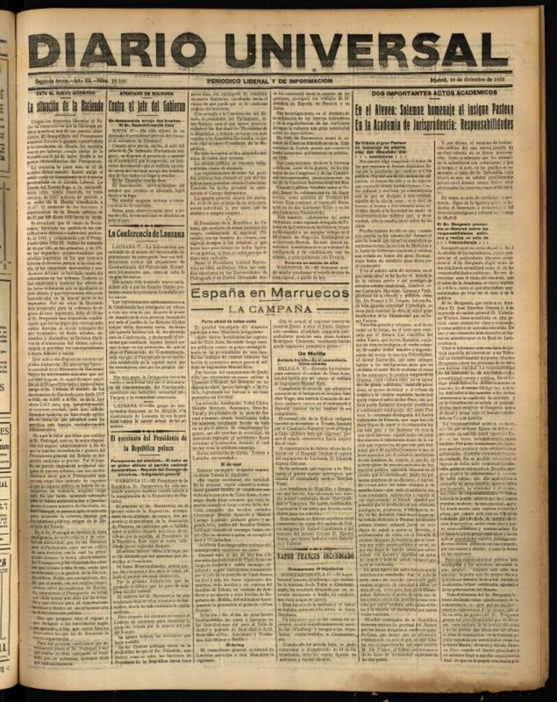 Miniatura de Diario Universal del 18 de diciembre de 1922