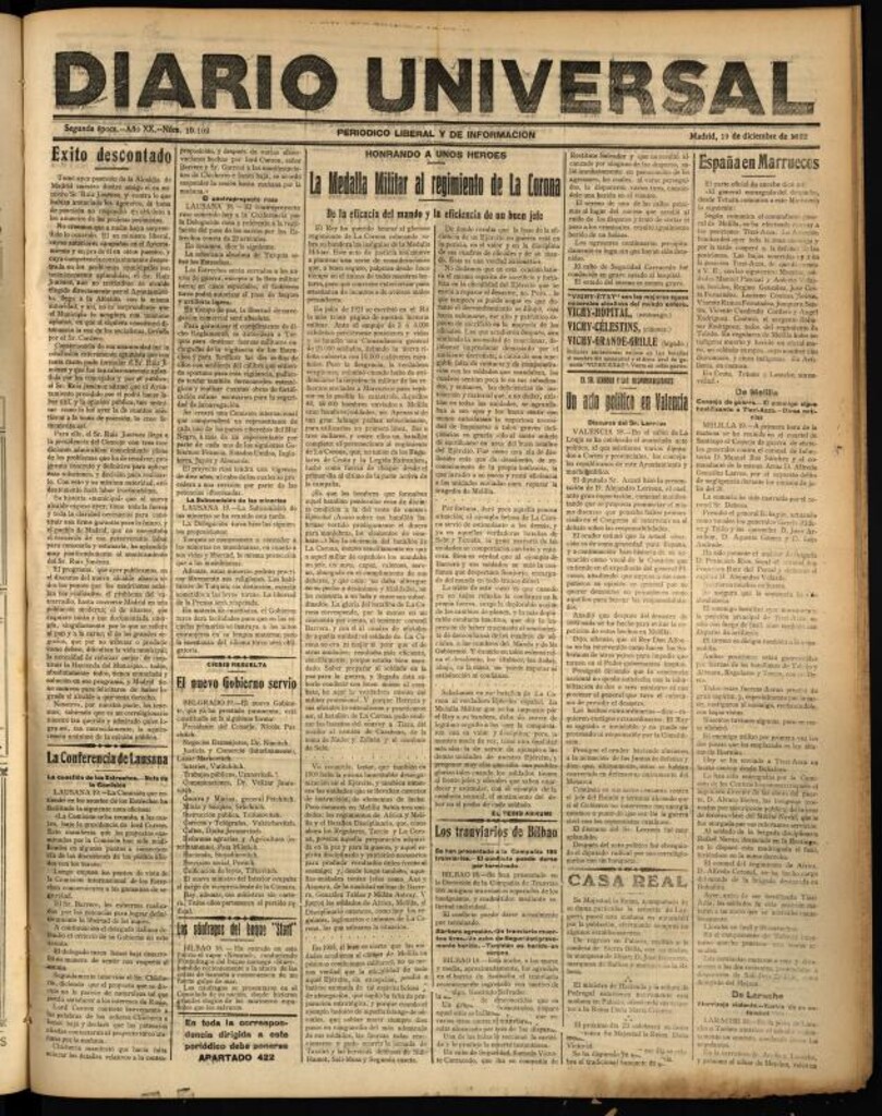 Miniatura de Diario Universal del 19 de diciembre de 1922