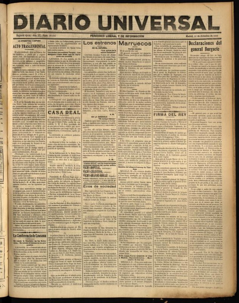 Miniatura de Diario Universal del 21 de diciembre de 1922