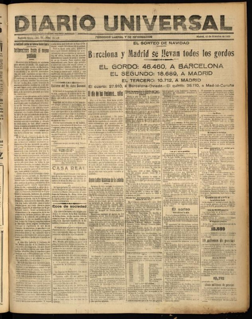 Miniatura de Diario Universal del 22 de diciembre de 1922