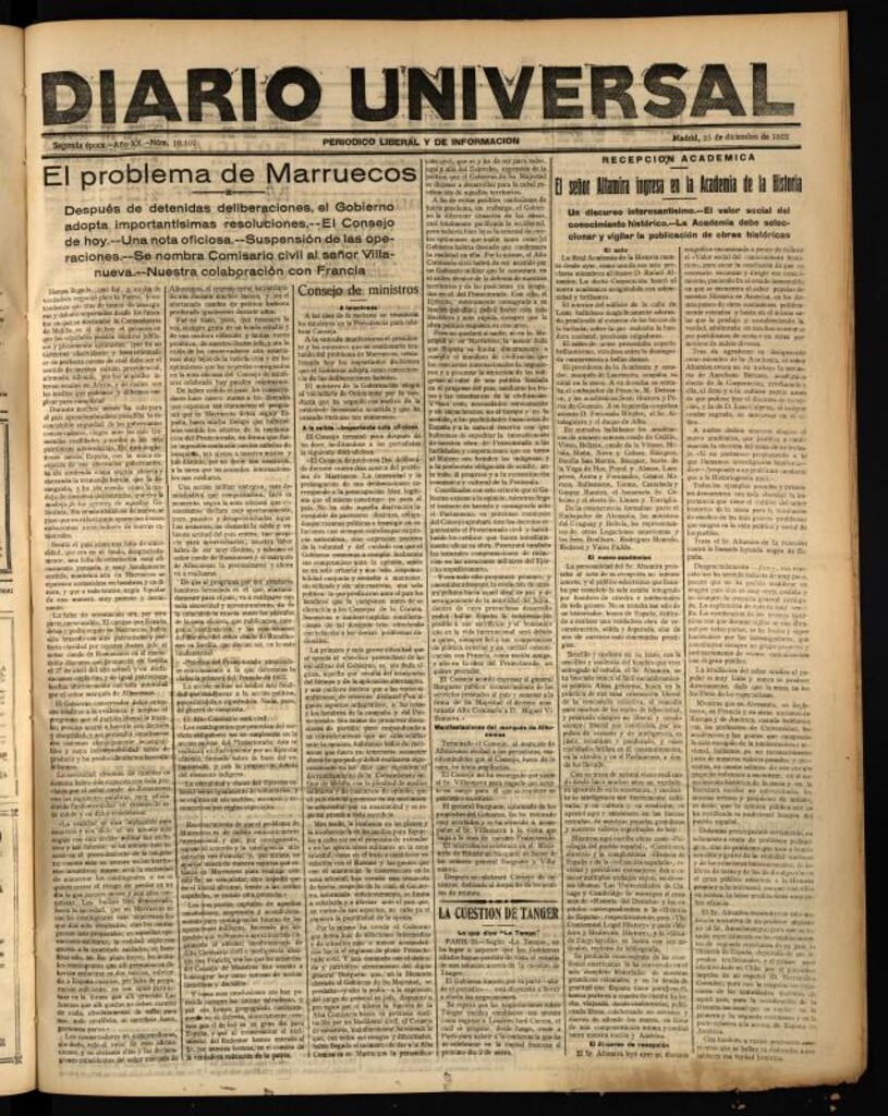 Miniatura de Diario Universal del 25 de diciembre de 1922