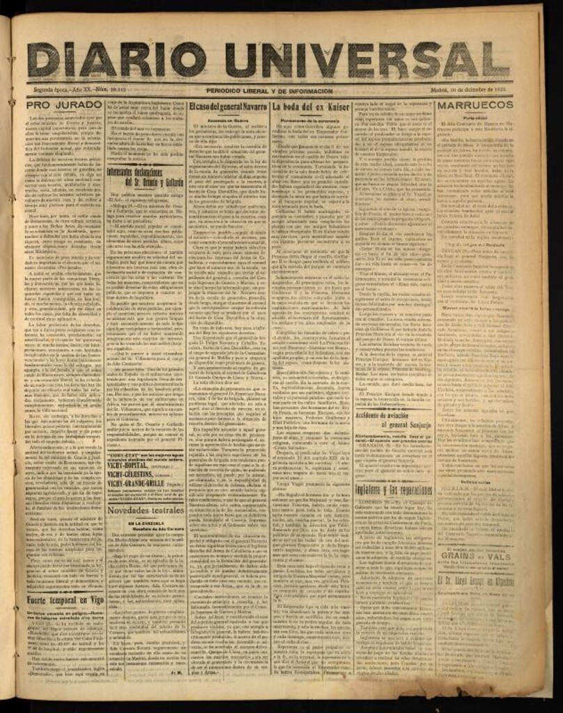 Miniatura de Diario Universal del 30 de diciembre de 1922
