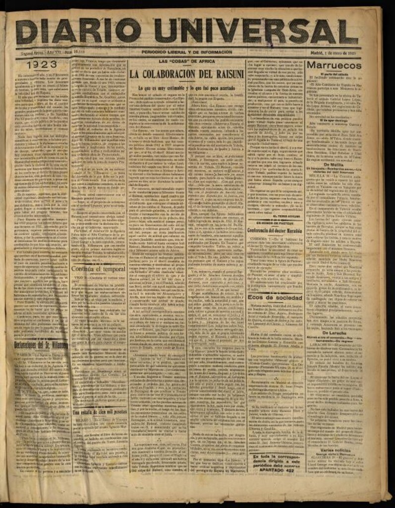 Miniatura de Diario Universal del 1 de enero de 1923