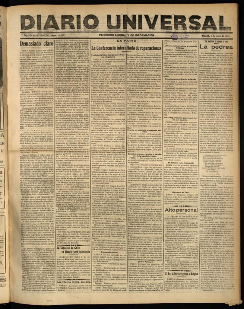 Miniatura de Diario Universal del 4 de enero de 1923