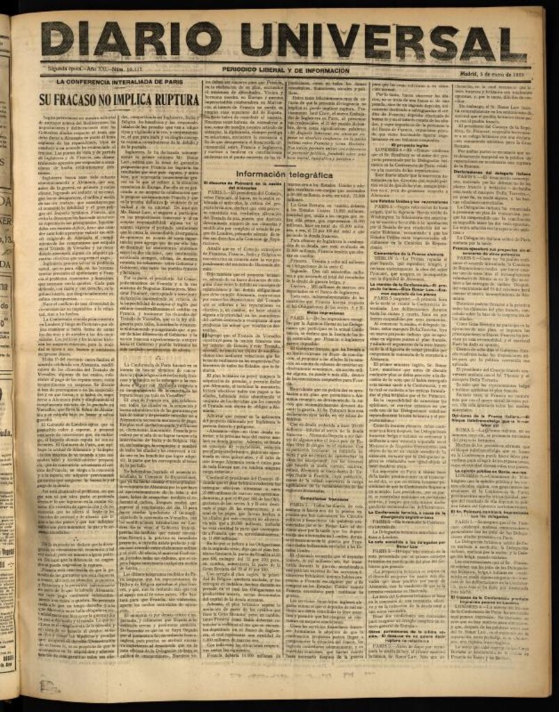 Miniatura de Diario Universal del 5 de enero de 1923