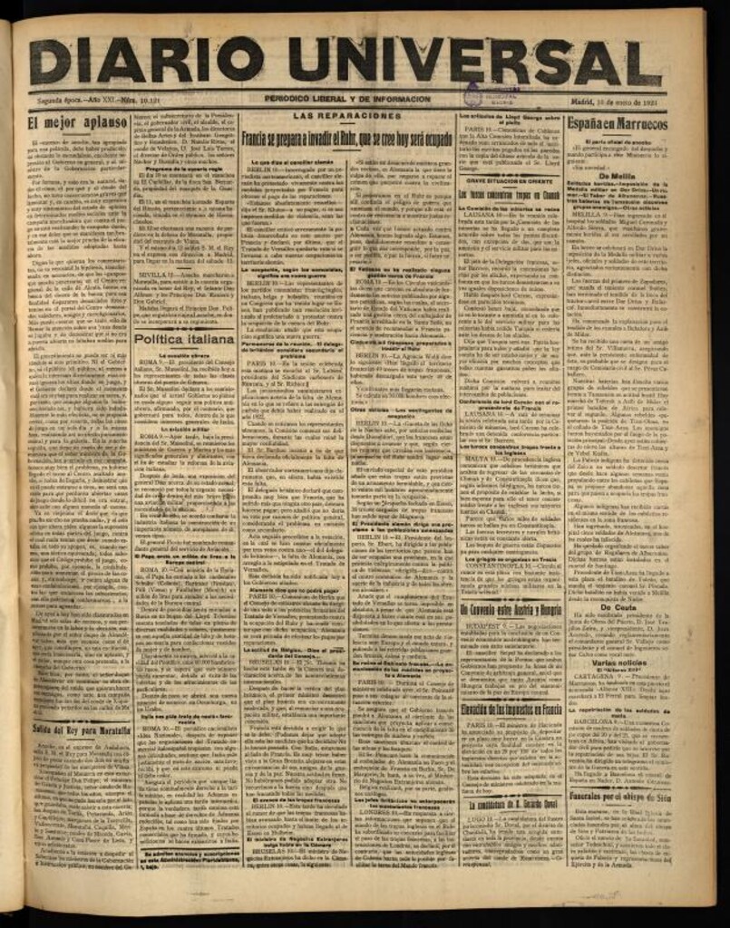 Miniatura de Diario Universal del 10 de enero de 1923