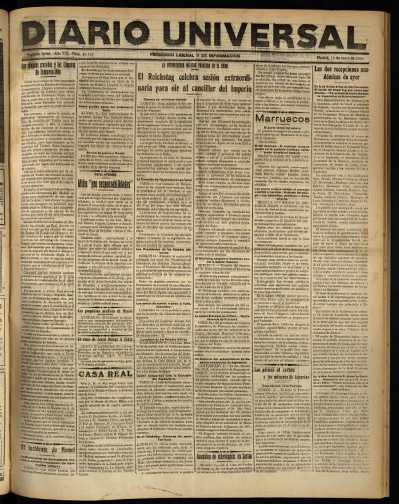 Miniatura de Diario Universal del 15 de enero de 1923