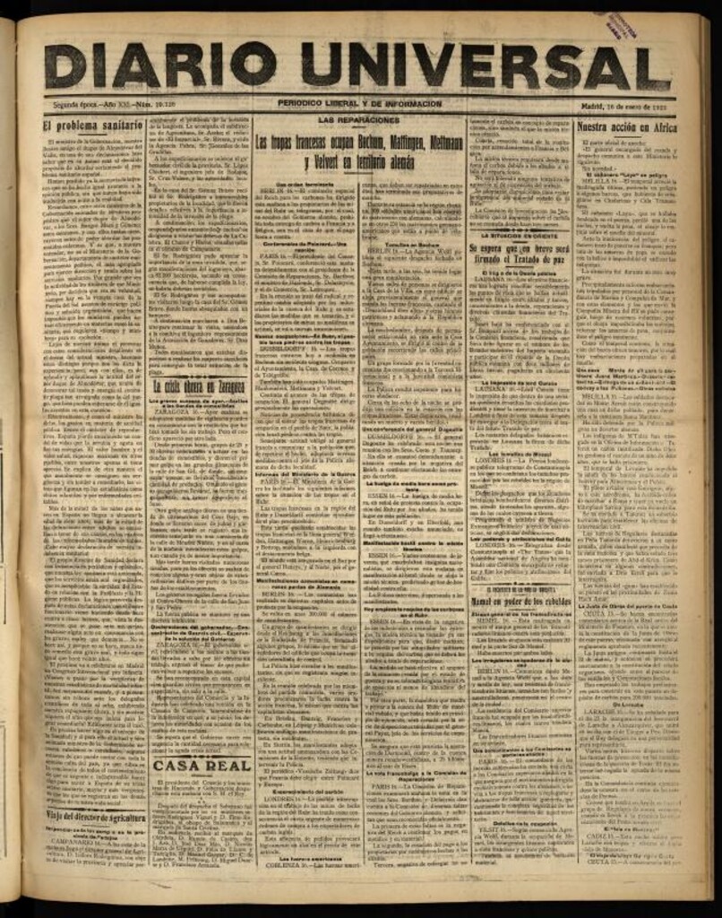 Miniatura de Diario Universal del 16 de enero de 1923