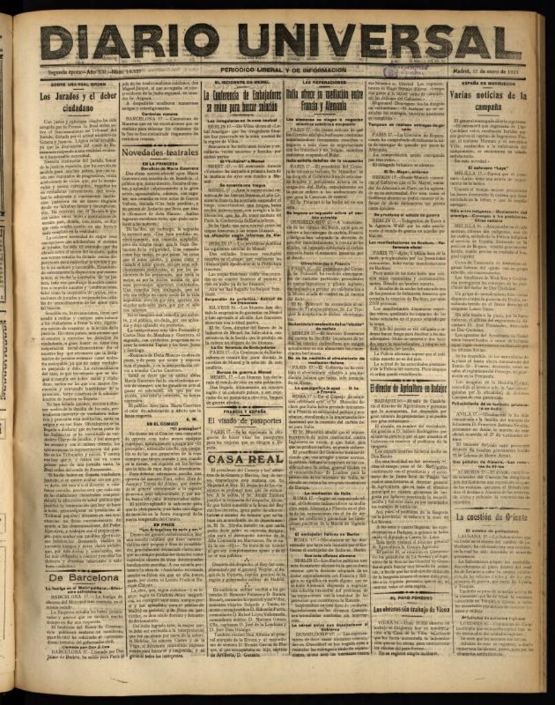 Miniatura de Diario Universal del 17 de enero de 1923