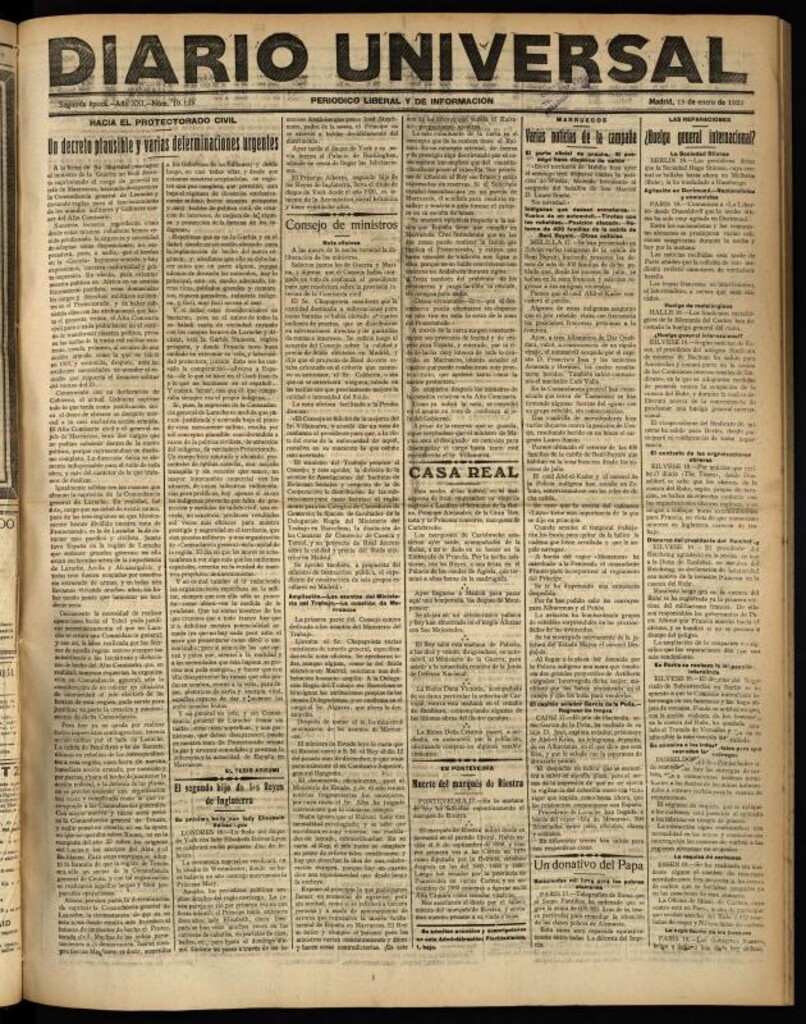 Miniatura de Diario Universal del 18 de enero de 1923