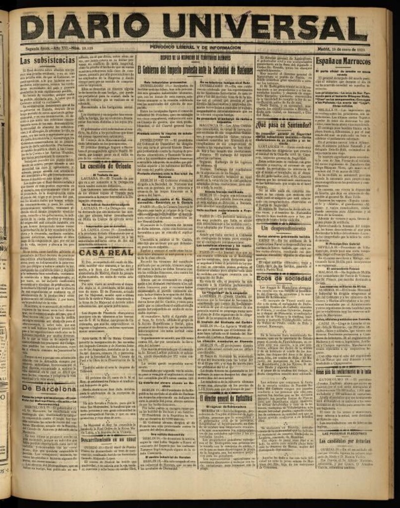 Miniatura de Diario Universal del 19 de enero de 1923