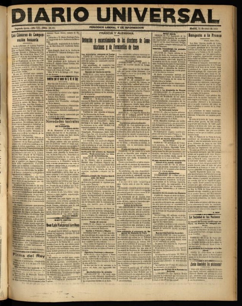 Miniatura de Diario Universal del 22 de enero de 1923