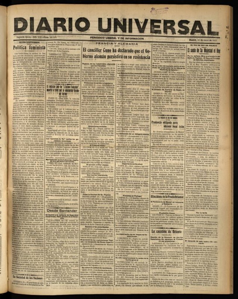 Miniatura de Diario Universal del 23 de enero de 1923