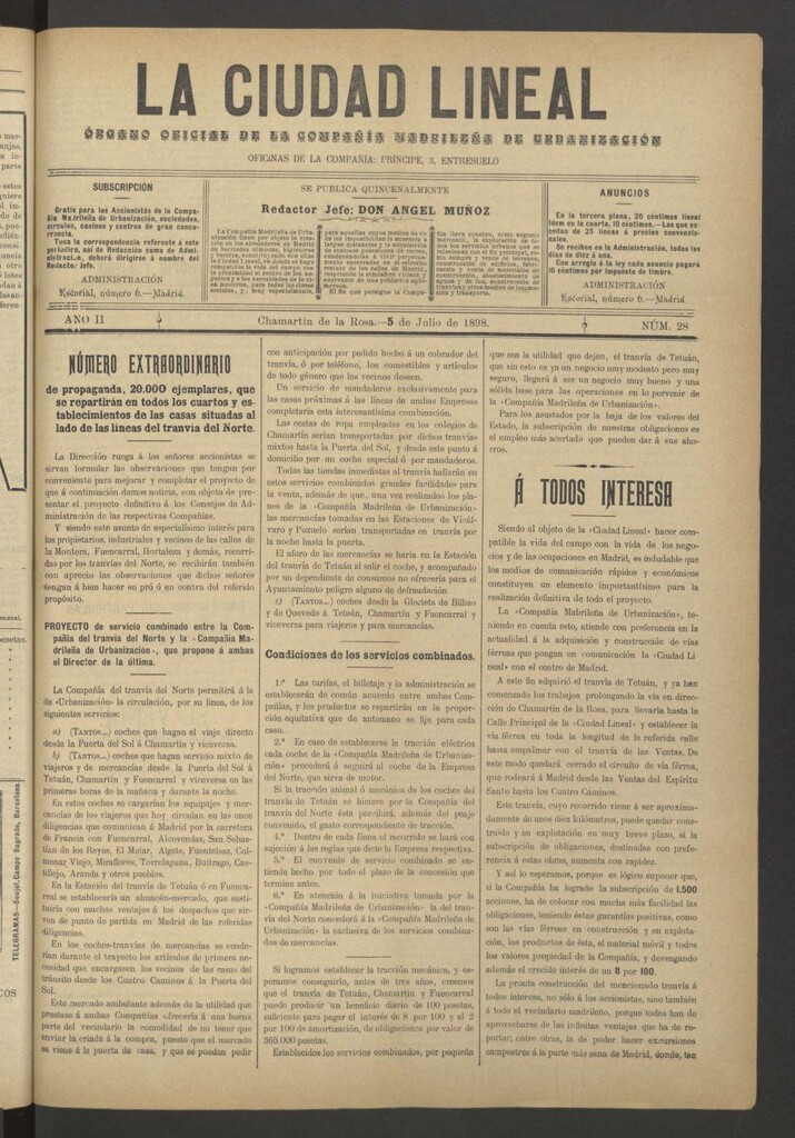 Miniatura de La Ciudad Lineal : órgano oficial de la Compañía Madrileña de Urbanización del 5 de julio de 1898