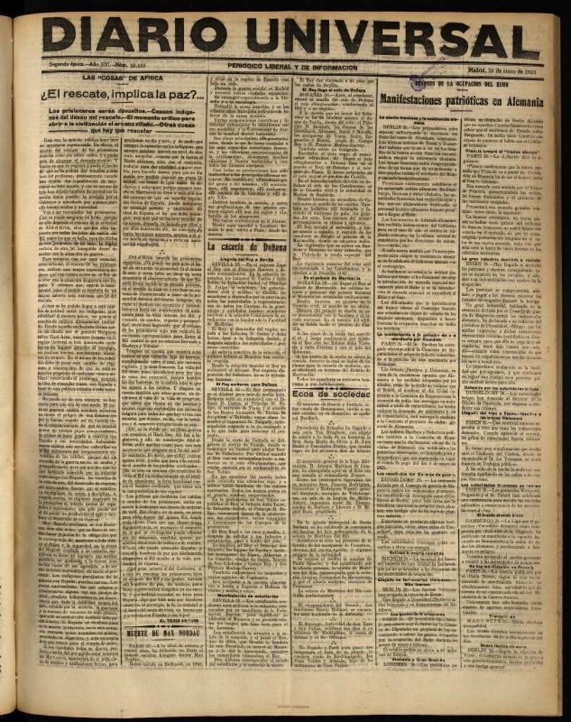 Miniatura de Diario Universal del 26 de enero de 1923