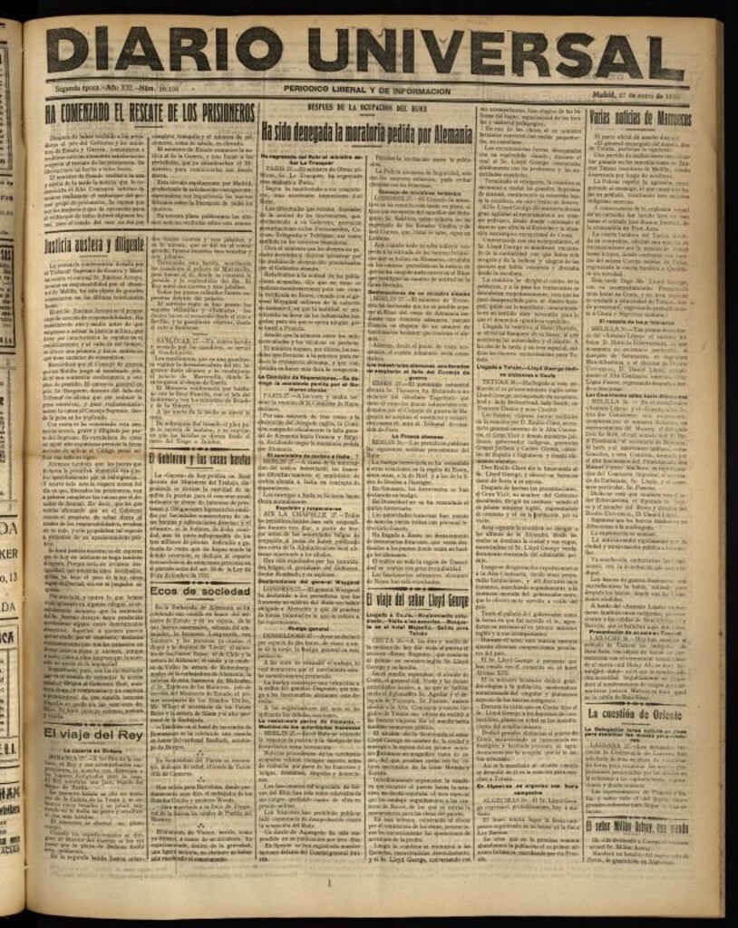 Miniatura de Diario Universal del 27 de enero de 1923