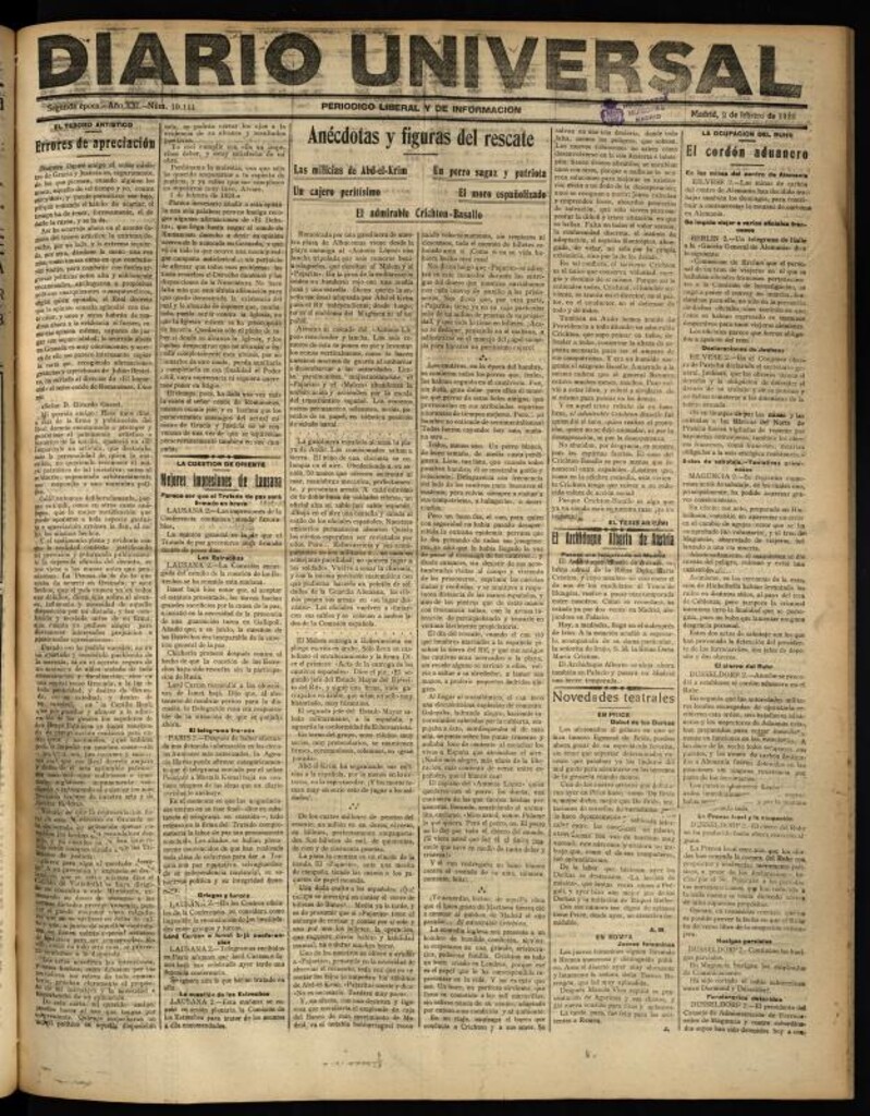 Miniatura de Diario Universal del 2 de febrero de 1923