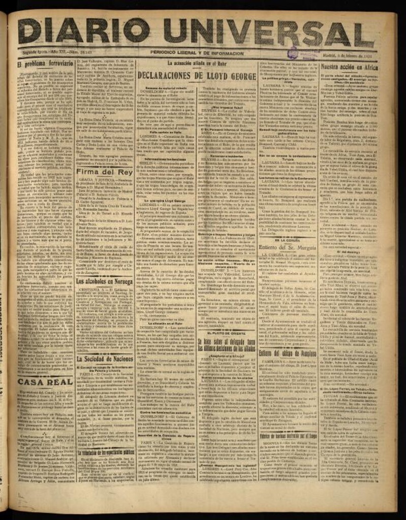 Miniatura de Diario Universal del 5 de febrero de 1923