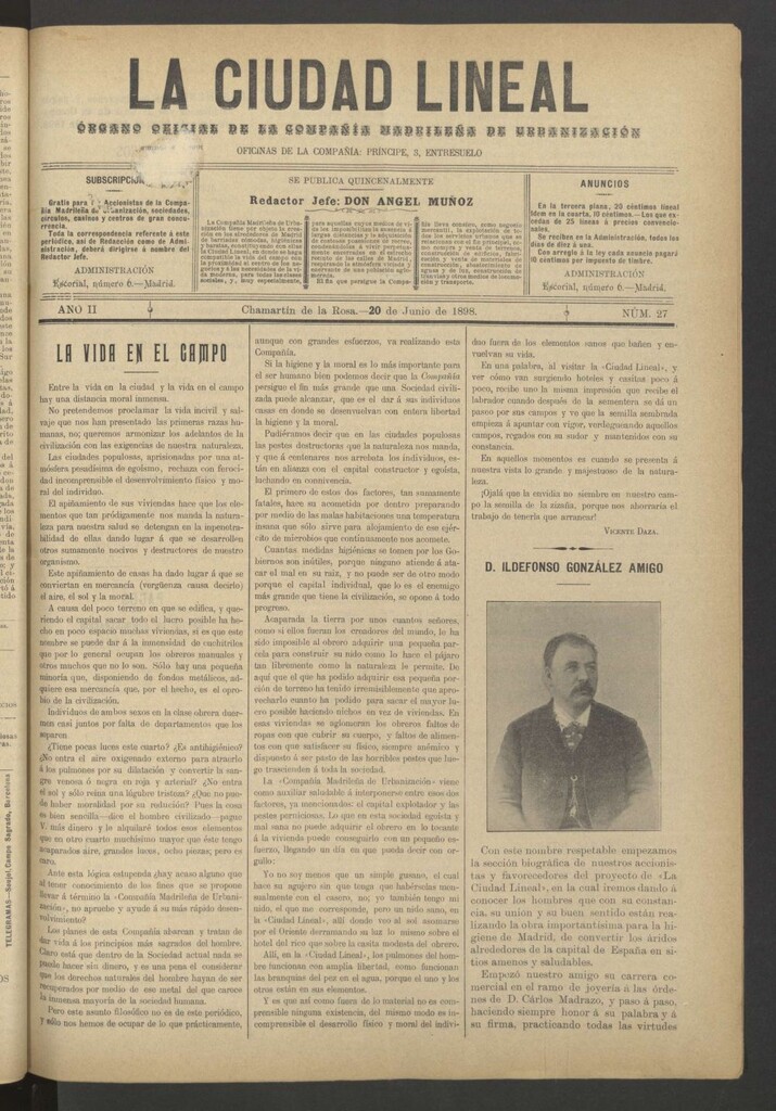 Miniatura de La Ciudad Lineal : órgano oficial de la Compañía Madrileña de Urbanización del 20 de junio de 1898