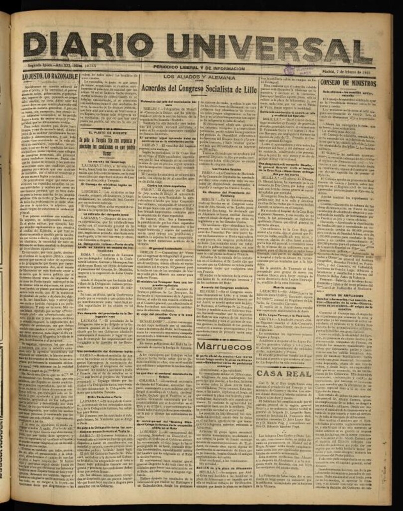 Miniatura de Diario Universal del 7 de febrero de 1923
