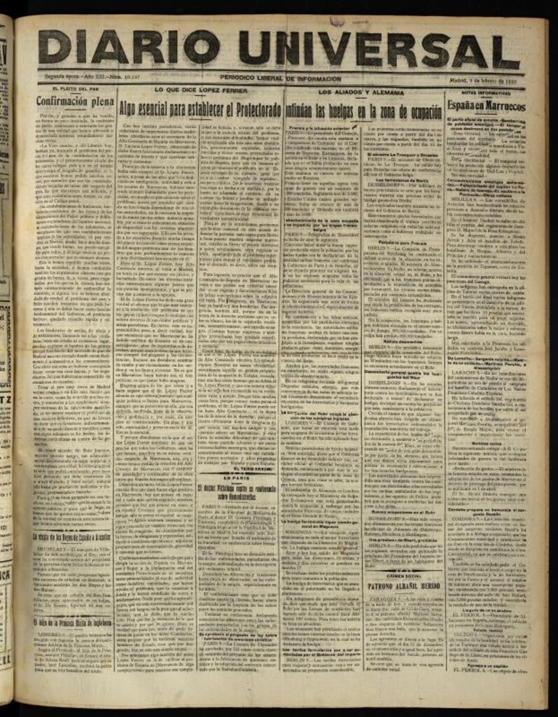 Miniatura de Diario Universal del 9 de febrero de 1923